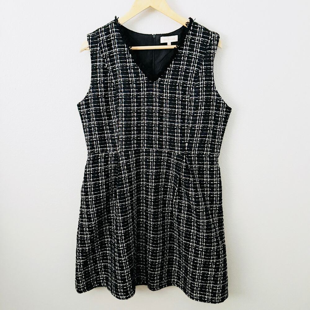 SOLITAIRE | Black White Metallic Dress Soft Tweed Fit & Flare Pleated | Size 12